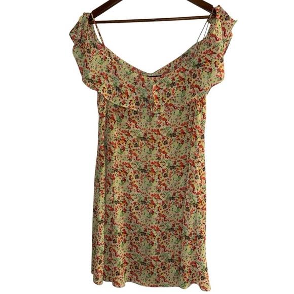 Zara Yellow Multicolor Floral Print Flutter Sleeve Dress Sz M - Picture 1 of 7